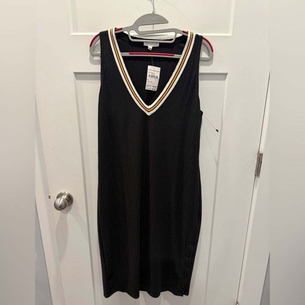 Socialite Ribbed Sleeveless Midi Dress NWT Black XL V-Neck Knit Button Detail